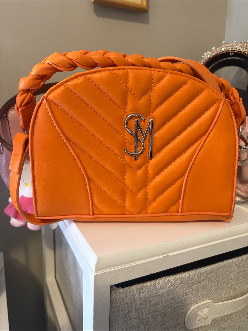 Steve Madden Orange Quilted Braided-Handle Crossbody